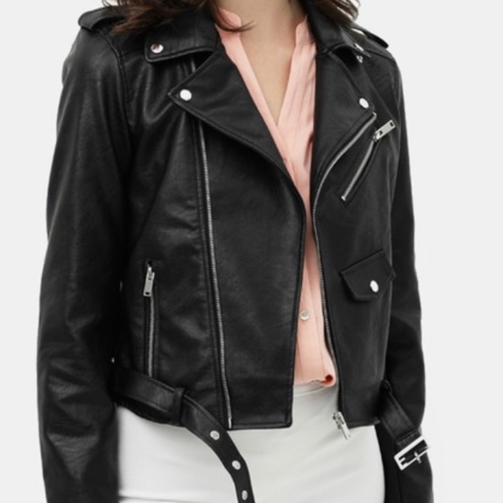 V is for vegan faux leather moto jacket